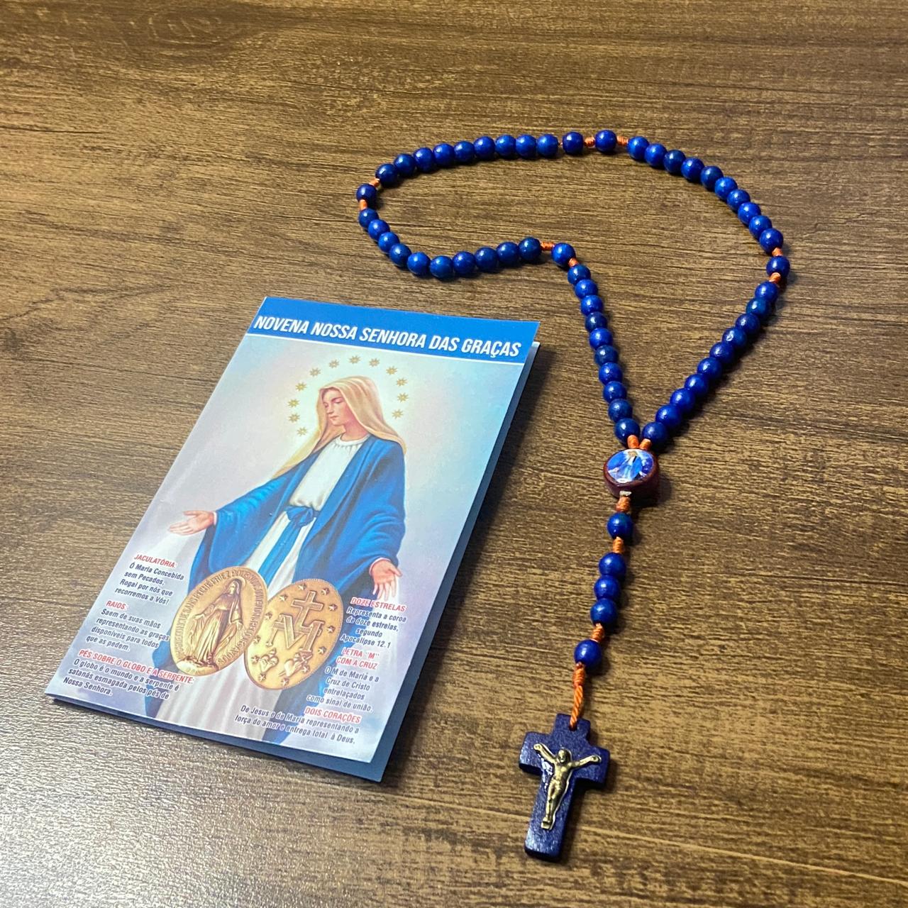 TERÇO DE MADEIRA AZUL NOSSA SENHORA DAS GRAÇAS 06MM (3 UNIDADES)