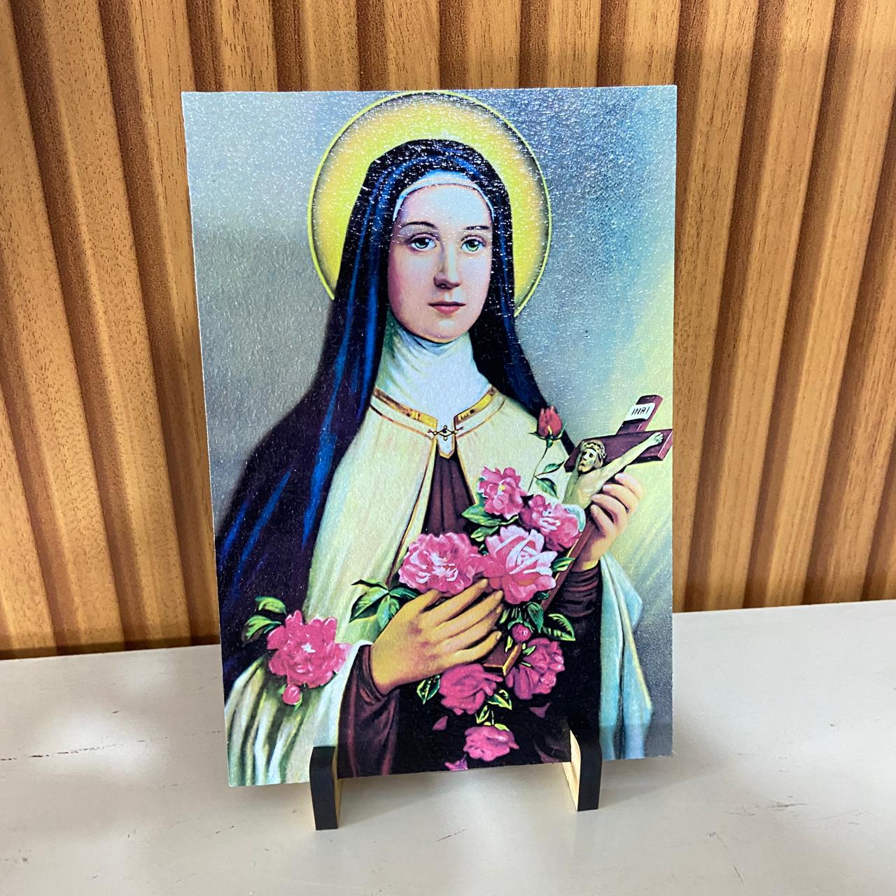 PLAQUINHA DE MESA MDF RESINADO SANTA TERESINHA  19CM x 13CM  (1 UNIDADE)