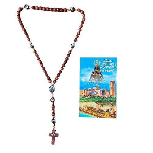 TERÇO DE MADEIRA NOSSA SENHORA APARECIDA 7 MEDALHAS (3 UNIDADES)