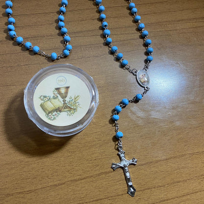 TERÇO DE MADEIRA AZUL EUCARISTIA 06MM (6 UNIDADES)