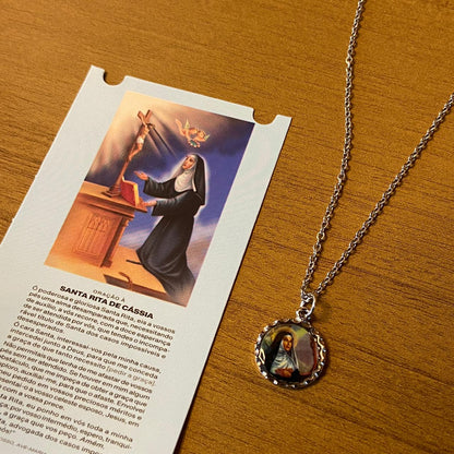 CORRENTE INOX COM MEDALHA RESINADA SANTA RITA  (3 UNIDADES)