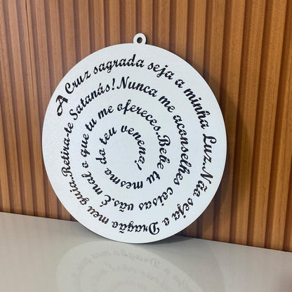 MANDALA MDF BRANCA ORAÇÃO DE SÃO BENTO 30CM (1 UNIDADE)