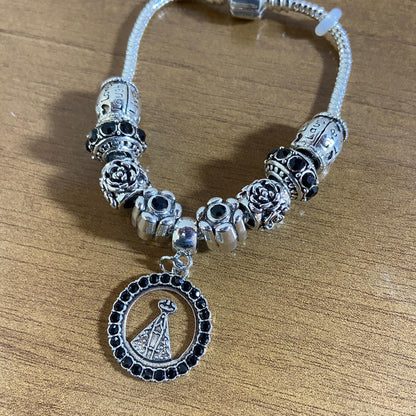 PULSEIRA PRATEADA NOSSA SENHORA APARECIDA COM BERLOQUES MOD5 (1 UNIDADE)