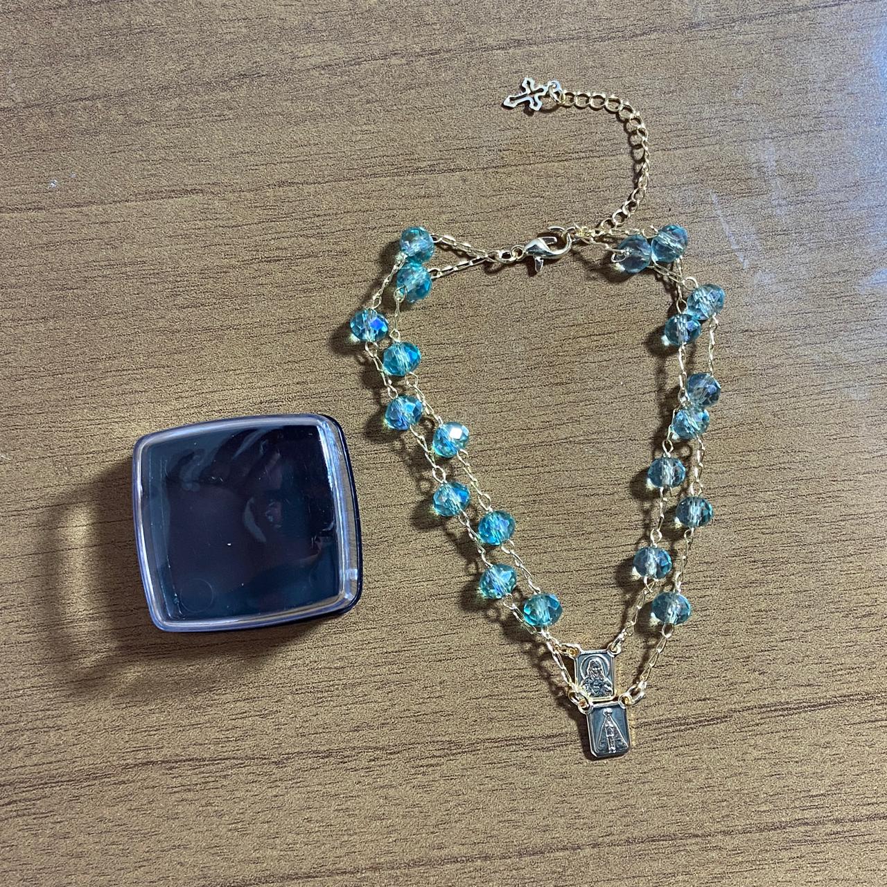 PULSEIRA ESCAPULARIO CRISTAL VERDE ÁGUA  (3 UNIDADES)