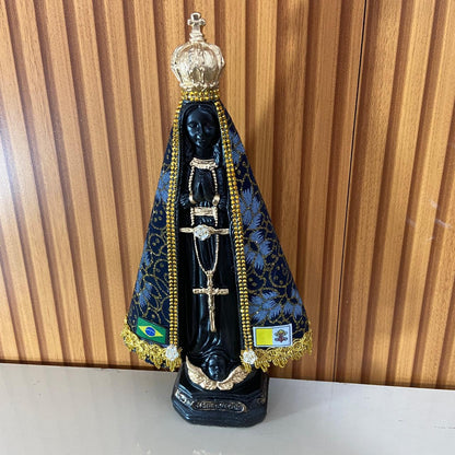 IMAGEM DE GESSO NOSSA SENHORA APARECIDA COM MANTO E STRASS 33CM  (1 UNIDADE)