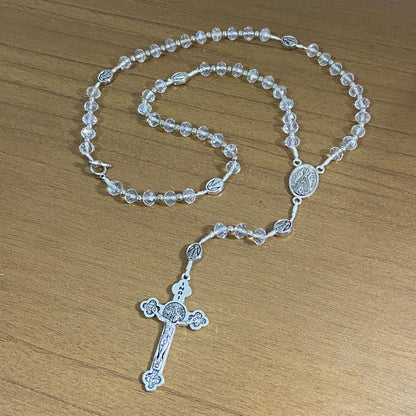 TERÇO CRISTAL NOSSA SENHORA APARECIDA  E SÃO CRISTÓVÃO 6 MM TRANSPARENTE  (1 UNIDADE)