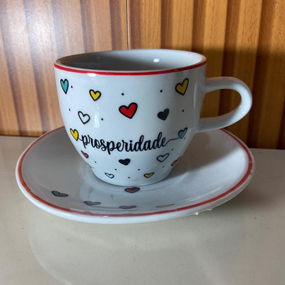 XÍCARA COM PIRES PROSPERIDADE MOD2 200ML (1 UNIDADE)
