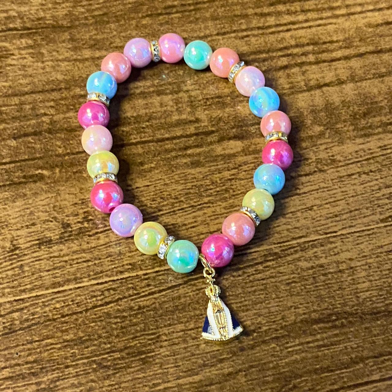 PULSEIRA PÉROLA INFANTIL COM PNGENTE NOSSA SENHORA APARECIDA  (03 UNIDADES)