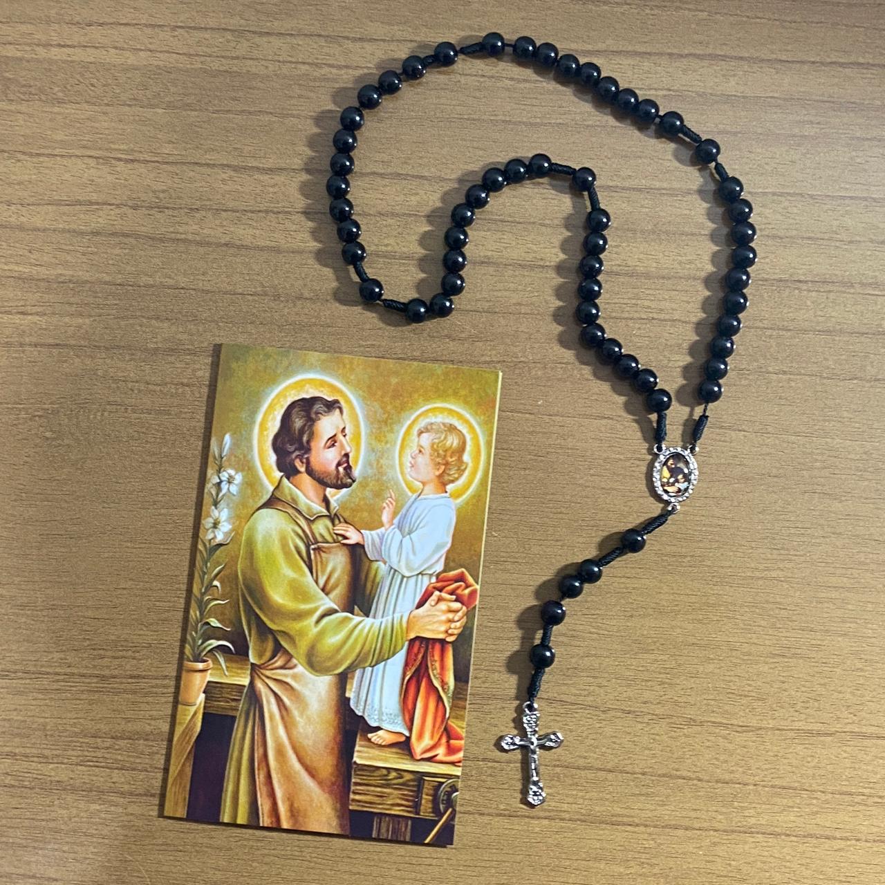 TERÇO PÉROLA PRETA SÃO JOSÉ  8MM (1 UNIDADE)