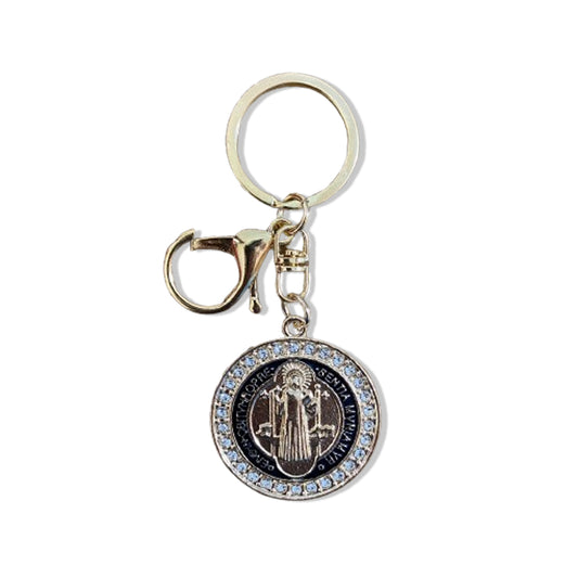 CHAVEIRO LUXO MEDALHA SÃO BENTO COM STRASS MOD2 (6 UNIDADES)