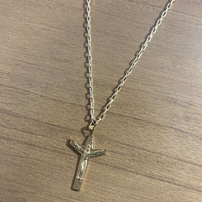 CORRENTE DOURADA CRUZ  JEUS CRISTO RESSUSCITADO ( 1 UNIDADE)