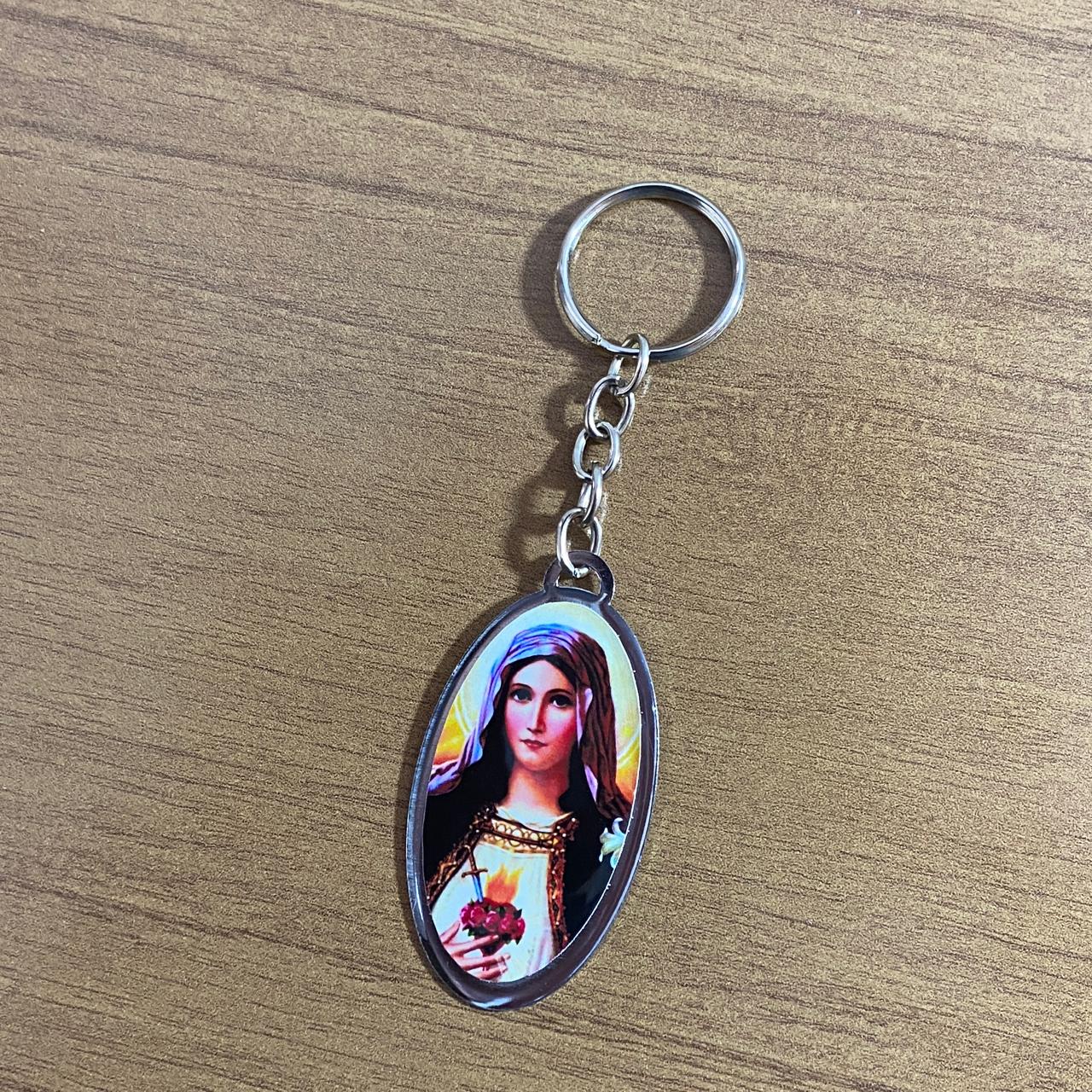 CHAVEIRO METAL OVAL RESINADO IMACULADO CORAÇÃO DE MARIA (6 UNIDADES)