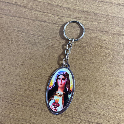 CHAVEIRO METAL OVAL RESINADO IMACULADO CORAÇÃO DE MARIA (6 UNIDADES)