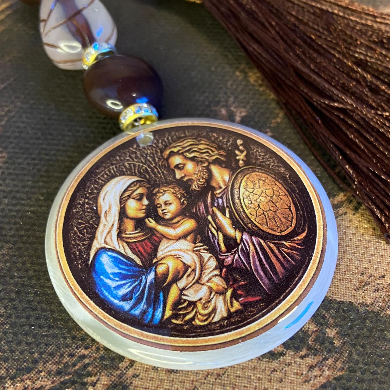 CHAVEIRO LUXO MEDALHA RESINADA SAGRADA FAMÍLIA MOD 2  (1 UNIDADE)