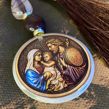 CHAVEIRO LUXO MEDALHA RESINADA SAGRADA FAMÍLIA MOD 2  (1 UNIDADE)