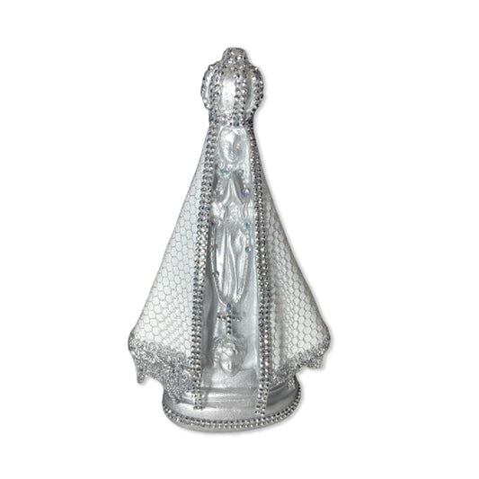 IMAGEM DE GESSO NOSSA SENHORA APARECIDA PRATEADA COM REDE 23CM (1 UNIDADE)
