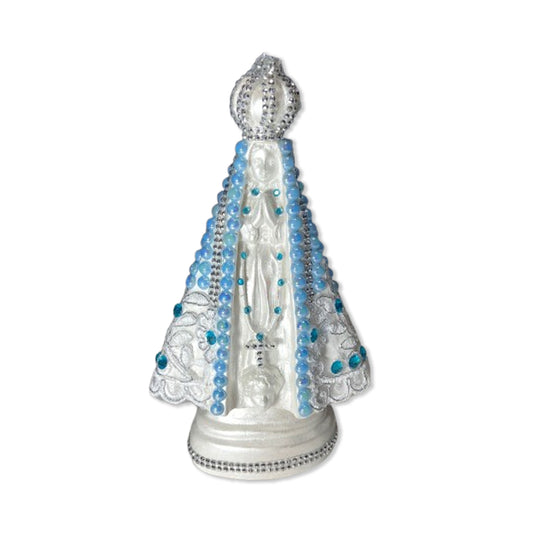 IMAGEM DE GESSO NOSSA SENHORA APARECIDA PÉROLA COM STRASS MOD06 23CM (1 UNIDADE)