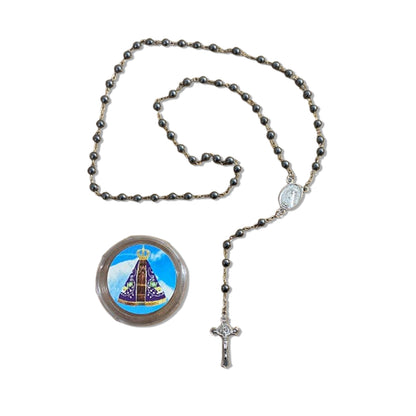 TERÇO HEMATITA NOSSA SENHORA APARECIDA E SÃO CRISTOVÃO 6MM (6 UNIDADES)