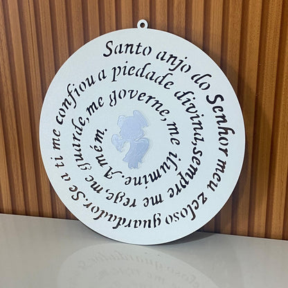 MANDALA MDF BRANCA ORAÇÃO DO SANTO ANJO 30CM  (1 UNIDADE)