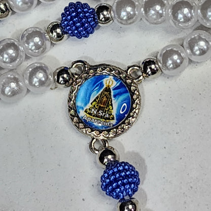 ROSÁRIO PÉROLA BRANCA NOSSA SENHORA APARECIDA 8MM MOD2 (1 UNIDADE)