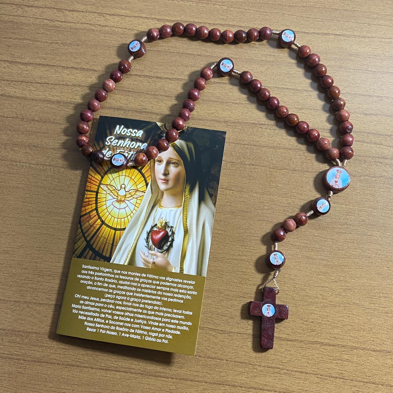 TERÇO DE MADEIRA NOSSA SENHORA DE FÁTIMA 7 MEDALHAS MOD2 08MM (3 UNIDADES)
