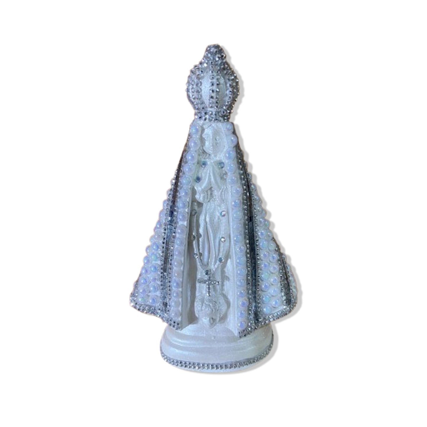 IMAGEM DE GESSO NOSSA SENHORA APARECIDA PÉROLA COM STRASS MOD18 23CM (1 UNIDADE)