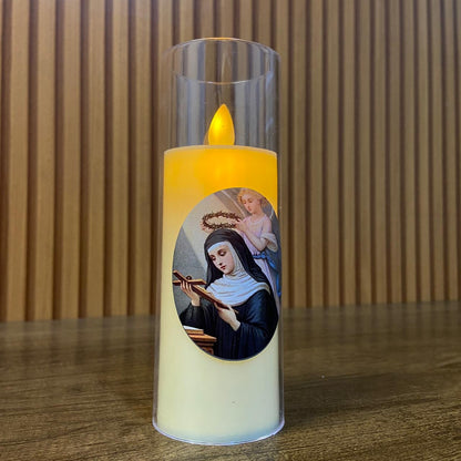 VELA ELETRÔNICA NO COPO DE ACRÍLICO SANTA RITA DE CÁSSIA 15CM (1 UNIDADE)