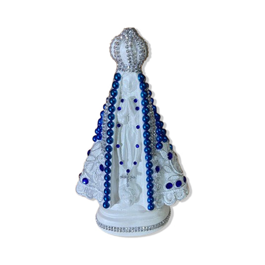 IMAGEM DE GESSO NOSSA SENHORA APARECIDA PÉROLA COM STRASS MOD10 23CM (1 UNIDADE)