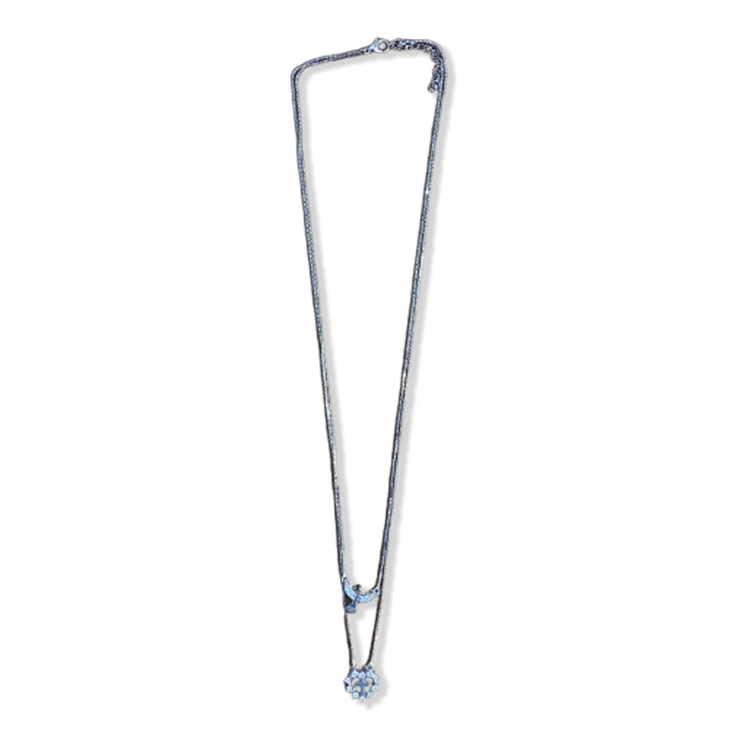 CONJUNTO COLARES PRATEADO DIVINO ESPÍRITO SANTO E CRUZ COM STRASS   (1 UNIDADE)