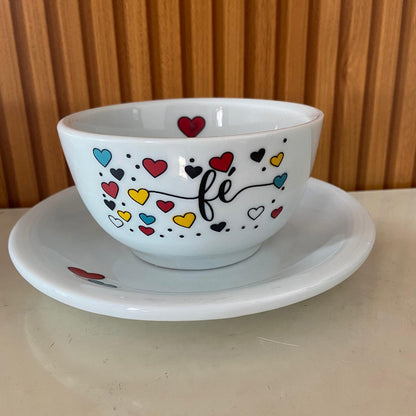 TIGELA DE PORCELANA FÉ + PRATO 500ML (1 UNIDADE)