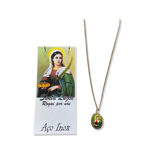 CORRENTE INOX COM MEDALHA RESINADA SANTA LUZIA  (3 UNIDADES)