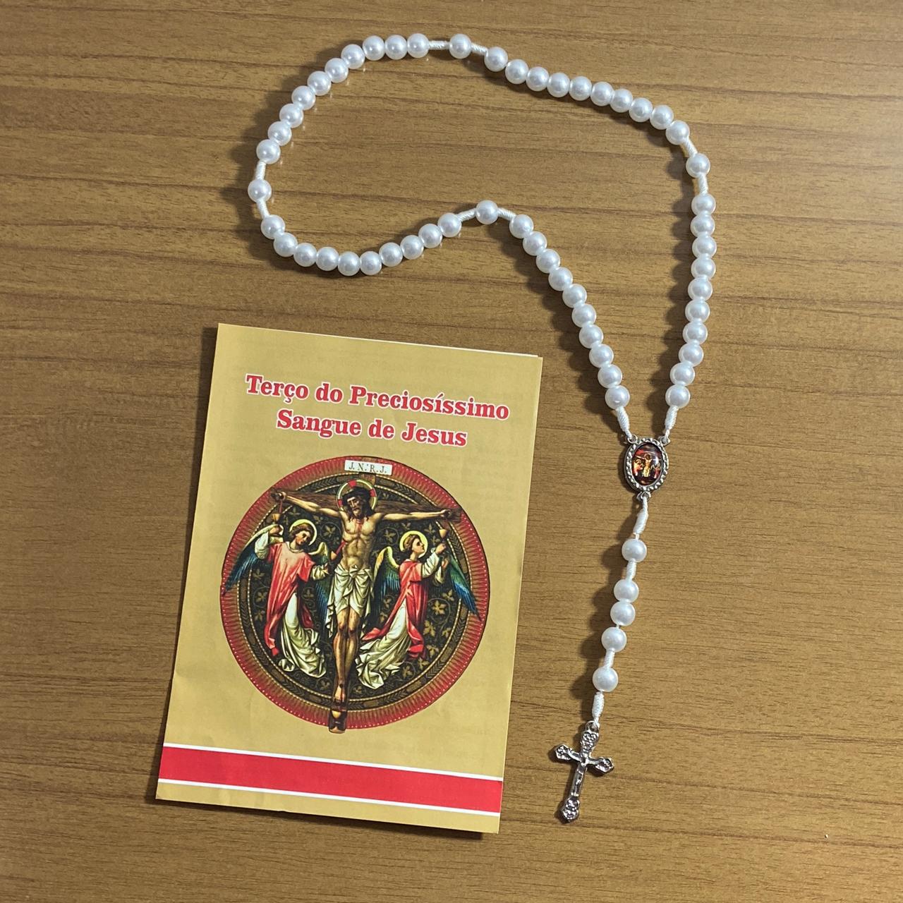 TERÇO PÉROLA PRECIOSÍSSIMO SANGUE DE JESUS 8MM (1 UNIDADE)