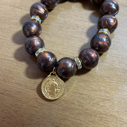 PULSEIRA PÉROLA MEDALHA DE SÃO BENTO 10MM MOD-1 (03 UNIDADES)