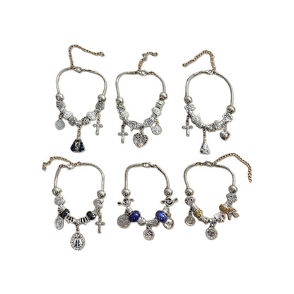 PULSEIRA PRATEADA COM BERLOQUES MODELOS SORTIDOS (6 UNIDADES)