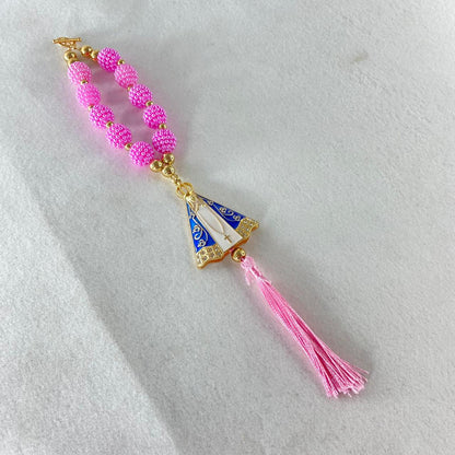 DEZENA PARA CARRO NOSSA SENHORA APARECIDA AMORA ROSA  14MM (3 UNIDADES)