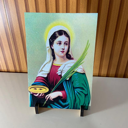 PLAQUINHA DE MESA MDF RESINADO SANTA LUZIA 19CM x 13CM  (1 UNIDADE)