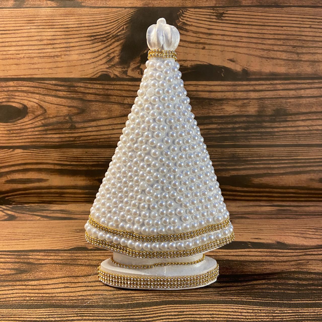 IMAGEM DE GESSO NOSSA SENHORA APARECIDA BRANCA PÉROLA BRANCA COM STRASS 26,5CM MOD 2   (1 UNIDADE)