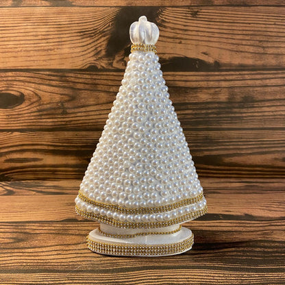 IMAGEM DE GESSO NOSSA SENHORA APARECIDA BRANCA PÉROLA BRANCA COM STRASS 26,5CM MOD 2   (1 UNIDADE)