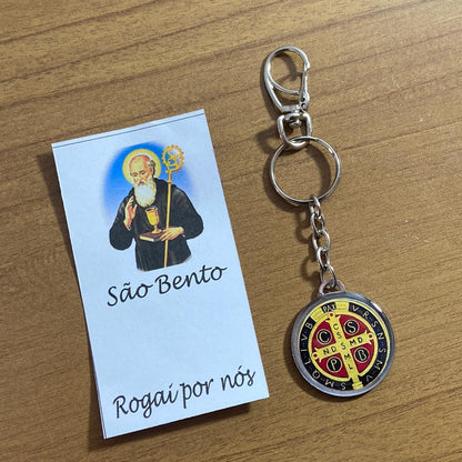 CHAVEIRO METAL DUPLA FACE COM MOSQUETE MEDALHA SÃO BENTO (6 UNIDADES)