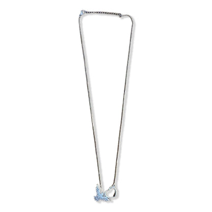 COLAR PRATEADO DIVINO ESPÍRITO SANTO E CORAÇÃO COM STRASS   (1 UNIDADE)