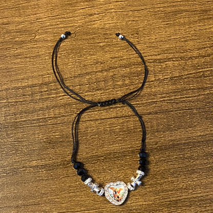 PULSEIRA REGULÁVEL CRISTAL PRETO COM MEDALHA RESINADA SÃO MIGUEL ARCANJO  ( 01 UNIDADE)