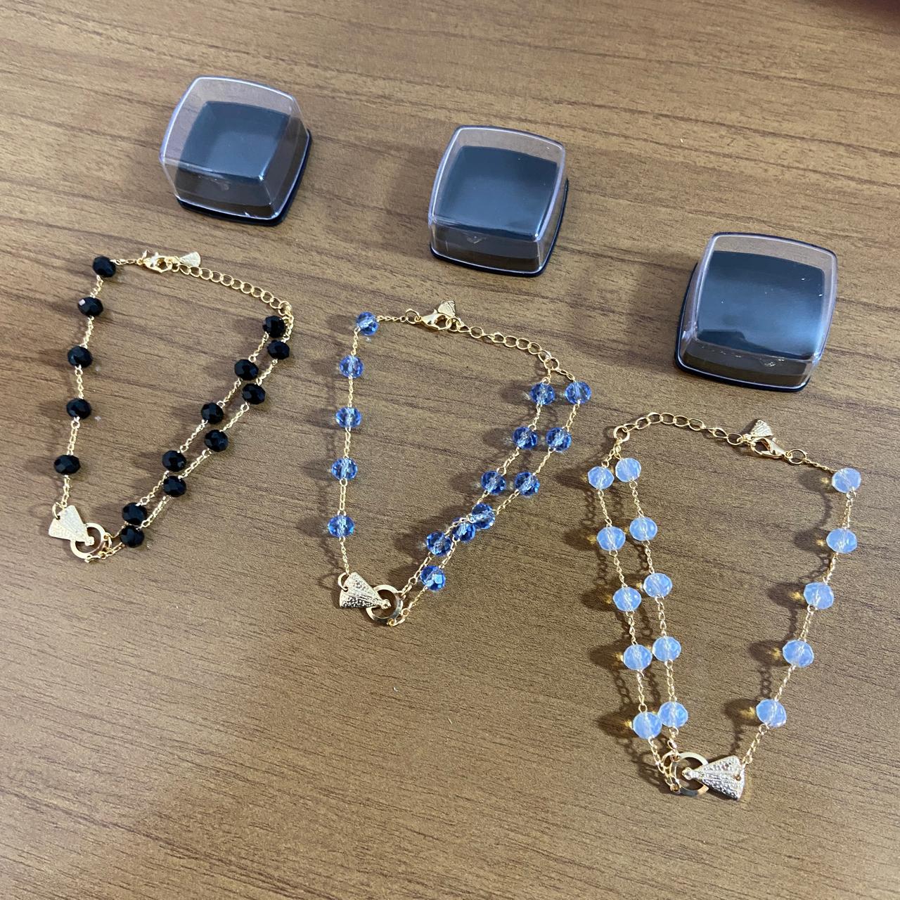 PULSEIRA DOURADA CRISTAL NOSSA SENHORA APARECIDA CORES SORTIDAS  (03 UNIDADES)