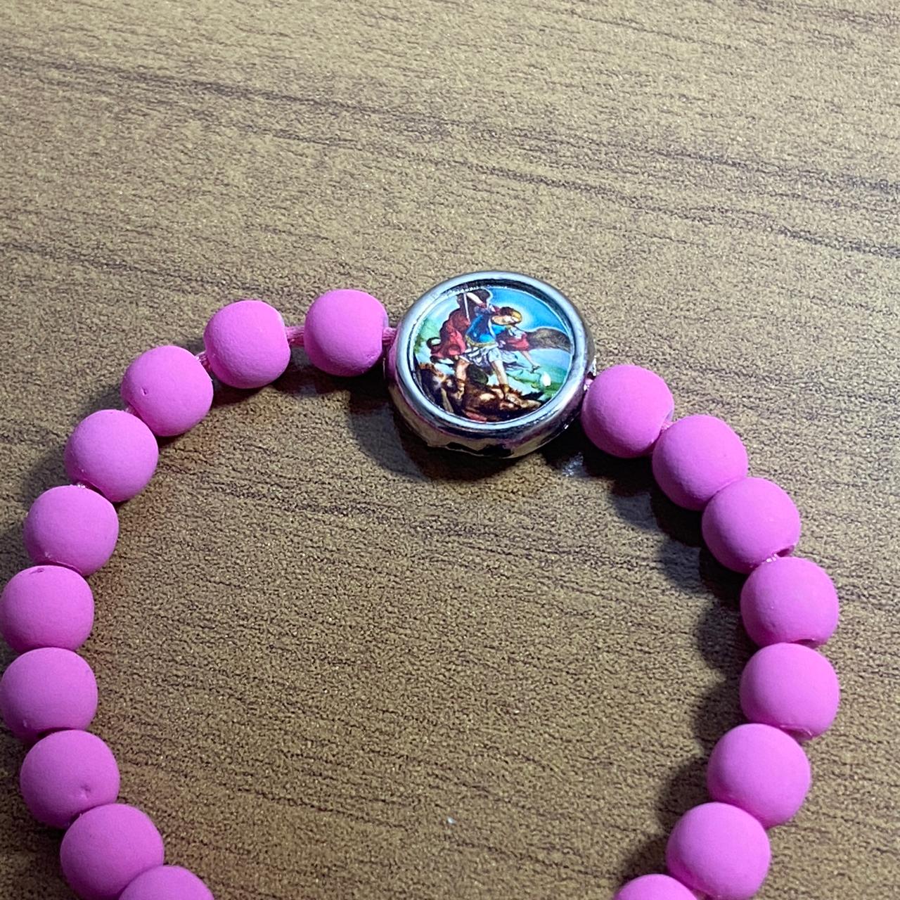 PULSEIRA EMBORRACHADA SÃO MIGUEL ARCANJO ROSA REGULÁVEL (6 UNIDADES)