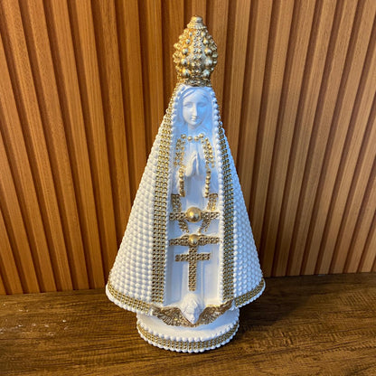 IMAGEM DE GESSO NOSSA SENHORA APARECIDA BRANCA COM STRASS DURADO 39CM (1 UNIDADE)