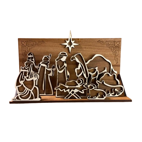 PRESÉPIO MDF  5 PEÇAS 9,5X17,0 CM (1 UNIDADE)