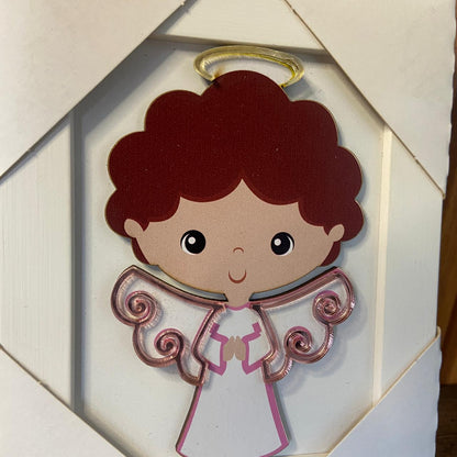 QUADRO MDF ANJO DA GUARDA ROSA INFANTIL COM ACRÍLICO 15,6CMX 12,6CM (1 UNIDADE)