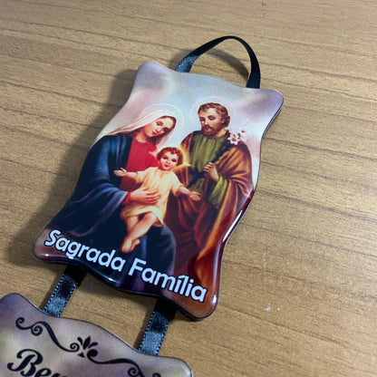 ADORNO DUPLO QUADRADO FITA SAGRADA FAMÍLIA (1 UNIDADE)