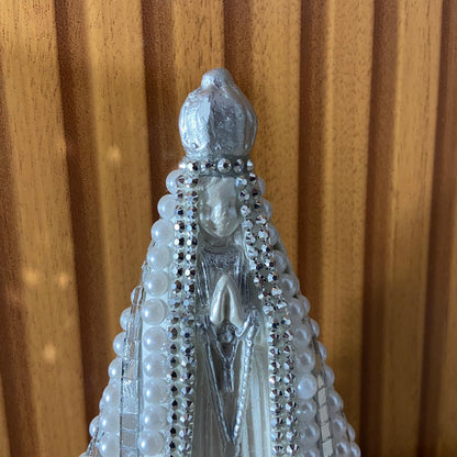 IMAGEM DE GESSO NOSSA SENHORA APARECIDA BRANCA COM MANTO ESPELHADO 14CM (1 UNIDADE)