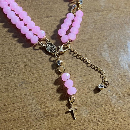 TERÇO PULSEIRA CRISTAL ROSA  (3 UNIDADES)