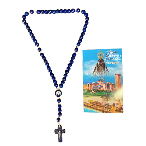 TERÇO DE MADEIRA AZUL NOSSA SENHORA APARECIDA 08MM (3 UNIDADES)